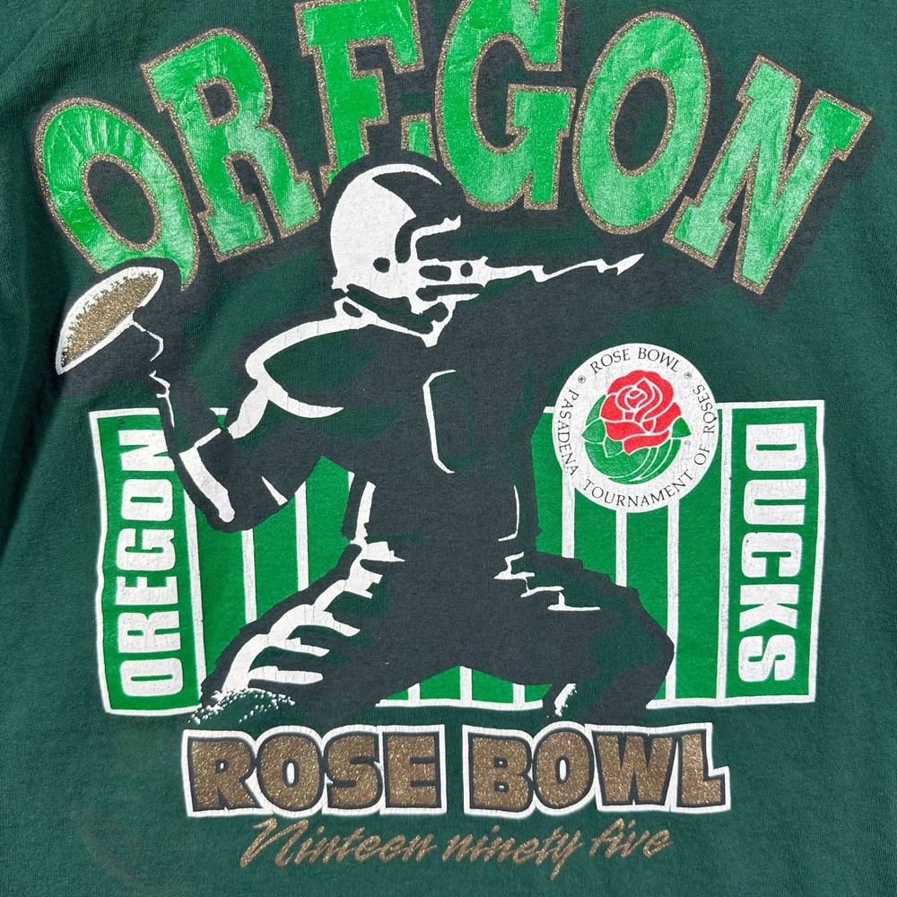 VINTAGE 90s Oregon Ducks T-Shirt Mens Large Green 1995 Rose Bowl Made In USA - Picture 3 of 6